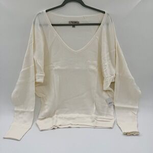 Free People Santa Clara Thermal Top Alabaster White V-Neck Waffle Knit Large NEW